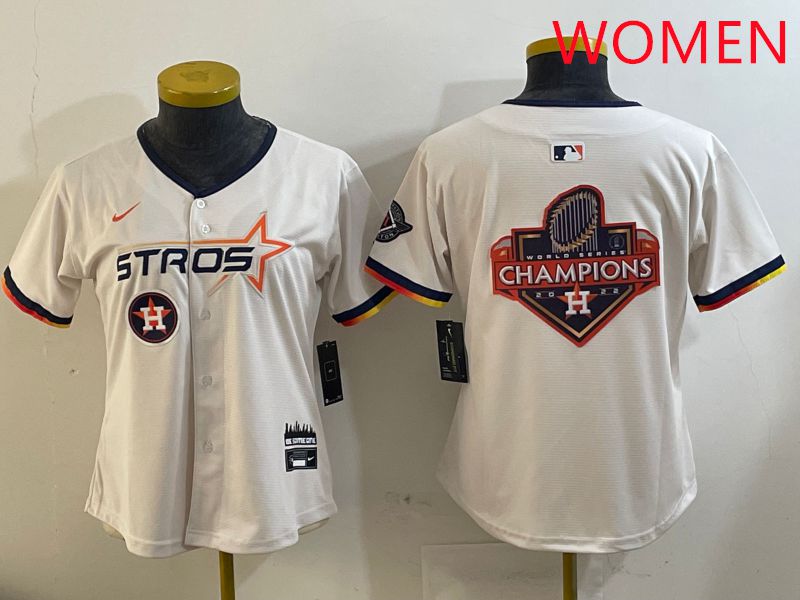 Women Houston Astros Blank Cream Three generations Joint Name 2025 Nike MLB Jersey style 41024